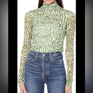 Cinq à Sept Green and White Zebra Print Blouse